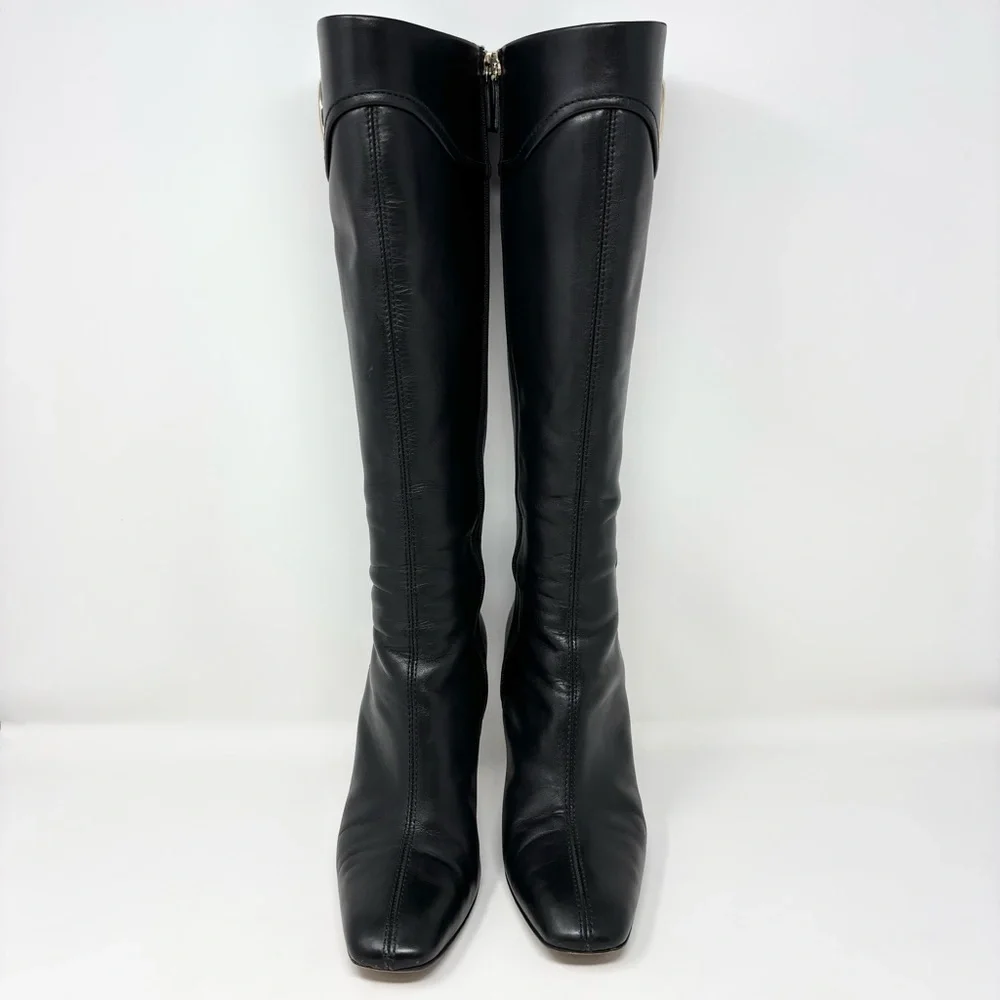 Gucci by Tom Ford GG Logo Black Leather Knee High Boots Size 8.5 Vintage - Picture 2 of 16